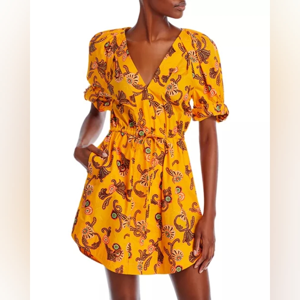 A.L.C Mia Printed Puff Sleeve Orange Floral Mini Dress Size 4